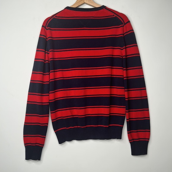Tommy Hilfiger Striped Sweater Mens Size M Red and Dark Blue - Picture 2 of 6